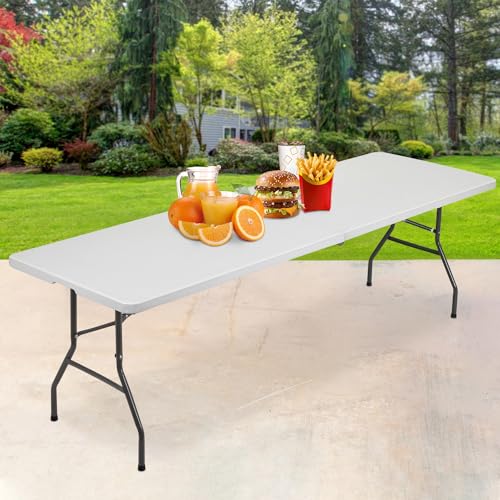 Image of BestOffice 8 FT Picnic Table Plastic Camping Table Portable Square Height Folding Table Perfect for Picnics, Parties, Party and Camping, White