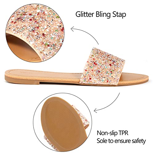 Image of REDTOP Women's Slip on Sandals Slide Glitter Bling Casual Sandal Flat Open Toe Sparkle Slides