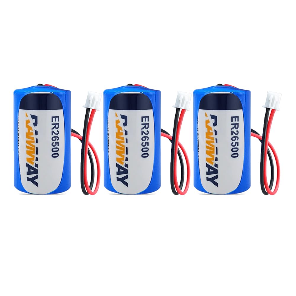 QULONG (3-Pack) ER26500 3.6V 9000mAh C Size Non Rechargeable Lithium Battery Use for Natural Gas, Gas Meters, etc. (2.54 White Plug)