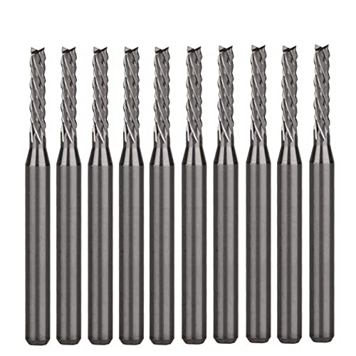 BERWENNY 10Pcs 3.175/2.0/10.5mm Down Cut Corn Teeth Bit Milling Cutter End Mill