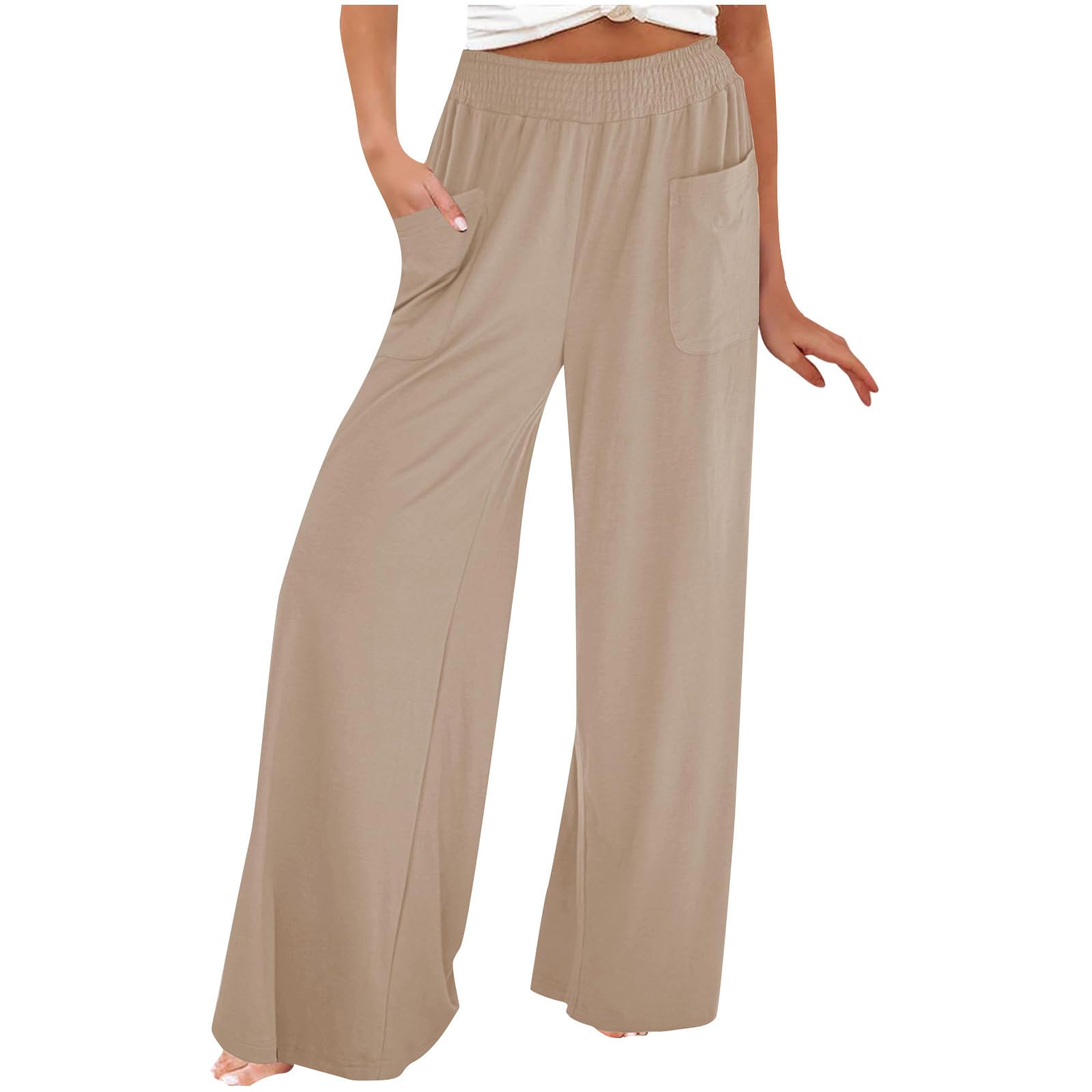 Wide Leg Pants for Women Casual Lightweight Soft Comfy Beach Yoga Trousers Summer Loose Fit Fashion Palazzo Pant Khaki