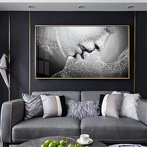 Huiyaro DIY 5D Diamond Painting Kit Complet Baiser Noir Blanc,Diamond Painting Grand Format Adultes, Cristal Strass Broderie Point Croix Artisanat,Salon Chambre Mural Décoration Square Drill,40x80cm
