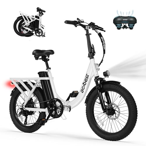 ACTBEST Electric Bike for Adults, Mars 20'' Fat Tire Folding Ebike with Peak 1000W Motor, 7 Speed 28MPH, 48V 499Wh Removable Battery Max Range 55 Miles, Foldable Electric Bicycle, White