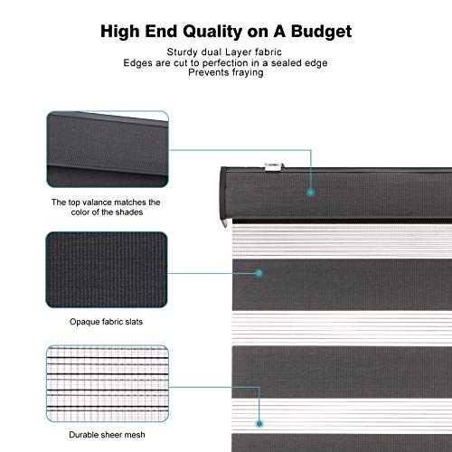 Changshade Cordless Zebra Roller Shade With Valance, Double Layered Window Blind For Day And Night, Light Filtering Window Treatment With Mesh And Opaque Fabric, 23 Inches Wide, Black Rbs23Bk72A #TOP3