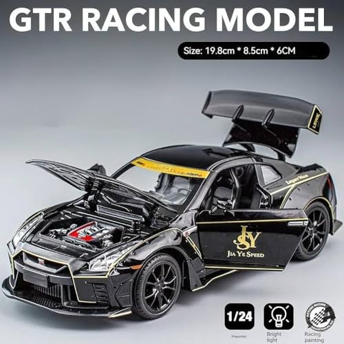 Image of 1:24 Scale Niss-aan Skyline Ares GTR R-35 Model Alloy Metal Pull Back Toy car for Kids with Openable Doors & Light, Music Toy Vehicle for Kids (Nissaan Skyline Ares GTR R-35 (Black))