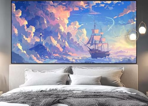 Diamond Painting Coucher de Soleil Voilier - Kit Complet Strass Carrés Grand Format 150x50cm