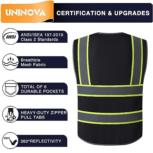 UNINOVA High Visibility Safety Vest - Multi Pockets Reflective Mesh Breathable Workwear, ANSI/ISEA Standards (Extra Large, Black Mesh-02) by UNINOVA - Image 2
