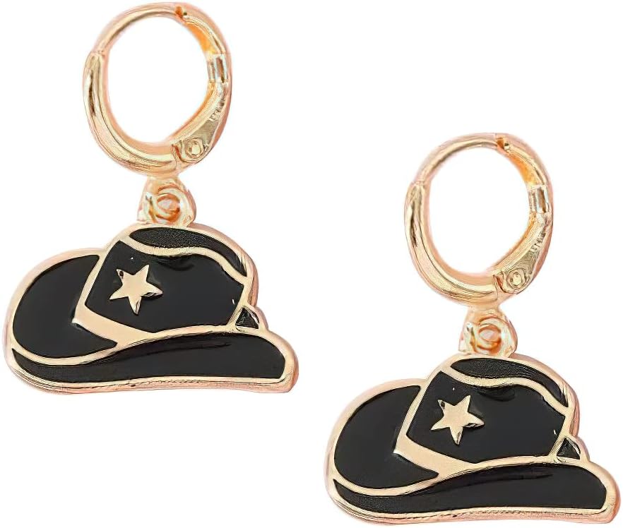 Enamel Western Cowgirl Hat Earrings Cowgboy Dangle Drop earrings