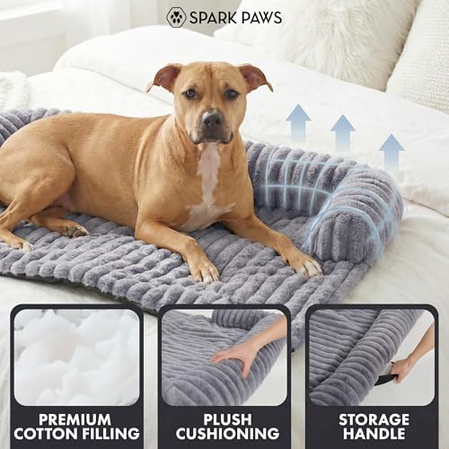 Spark Paws Luxury Dog Couch Cover Bed, Calming Pet Furniture Protector for Large & Small Dogs, Washable Bolster Dog Bed for Couch, Sofa & Bed - Grey, Small by Spark Paws - Image 5