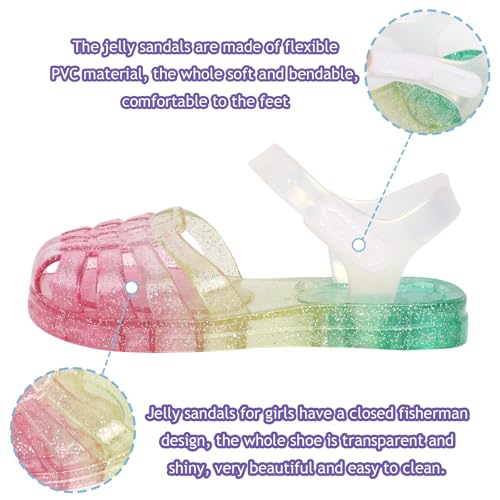 Jelly Sandals for Girls Fisherman Gladiator Water Beach Glitter Slingback Flat Sandals Closed Toe Princess Costume Summer Dress Shoes for Toddler/Little Kid/Big Kid2