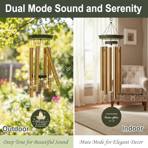 Image of Personalized Memorial Wind Chimes for Outside, Sympathy Gifts Wind Chime for Loss of Loved One, Beautiful Decor with Deep Tone, Ideal for Funeral, Remembrance & Bereavement, Produced in Texas