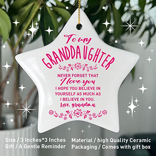 Granddaughter Christmas Ornament Gift From Grandma, Believe In Yourself, Birthday Graduation Keepsake Ornament Gift For Granddaughter From Grandmother, Christmas Tree Star Shape Ceramic Ornament Decor #TOP1