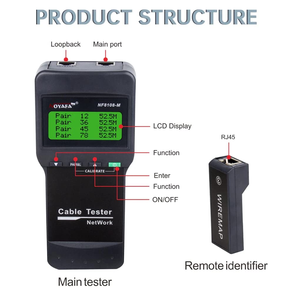 NOYAFA Netzwerkkabel Tester NF-8108-M, Netzwerktester Kabeltester mit LCD-Display, Netzwerk Tester Kabel Tester
