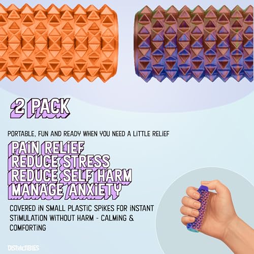 Image of Distractibles Spike Roller Clicker, Tactile Pain Stim Fidget with Clicker Switch, Pain Stimulation Roller with Lanyard (NEON Harmony + Horizon)