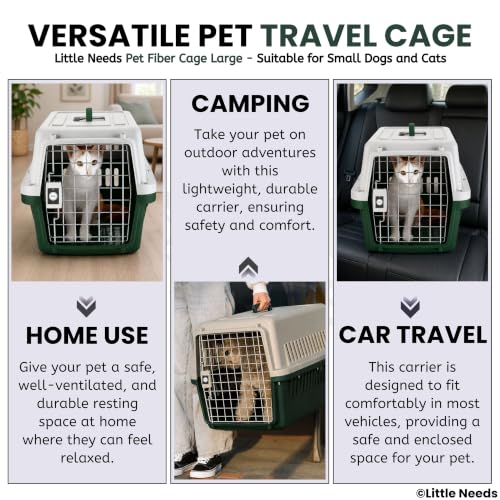 Image of Pet Carrier Fiber Cage - (Large, Grey) (49 x 37 x 35 cm) for Cats and Small Dogs I Portable 19 inch Travel Crate with Metal Door & Spring Lock | Ventilated Easy-Carry Handle Kennel House