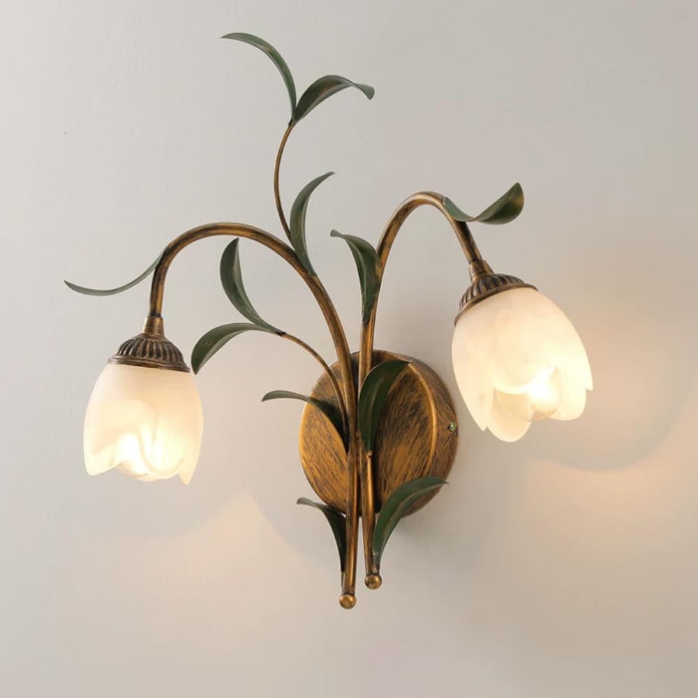 KBUUKYYXouy Antique Flower Glass Wall Sconce Vintage Industrial Bathroom Vanity Wall Mounted Light Fixture Mid Century Modern Farmhouse Wall Lamp Hardwired Indoor for Living Room Hallway Aisle Stairs