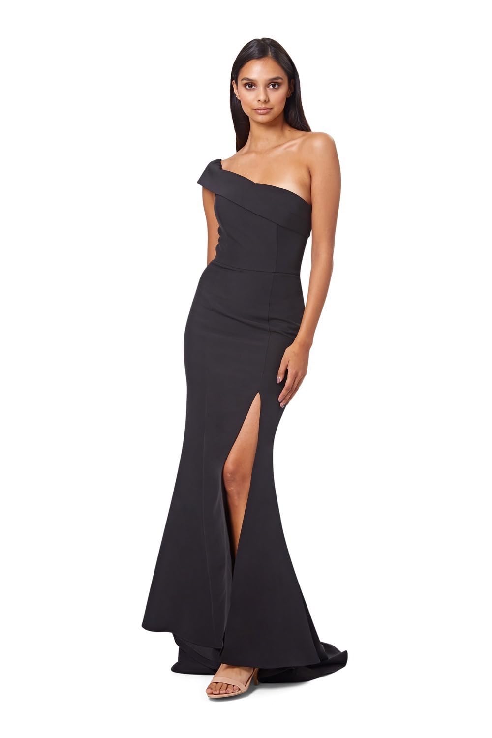 Sheridan One Shoulder Maxi Dress with Thigh High Slit, Black,EU 36