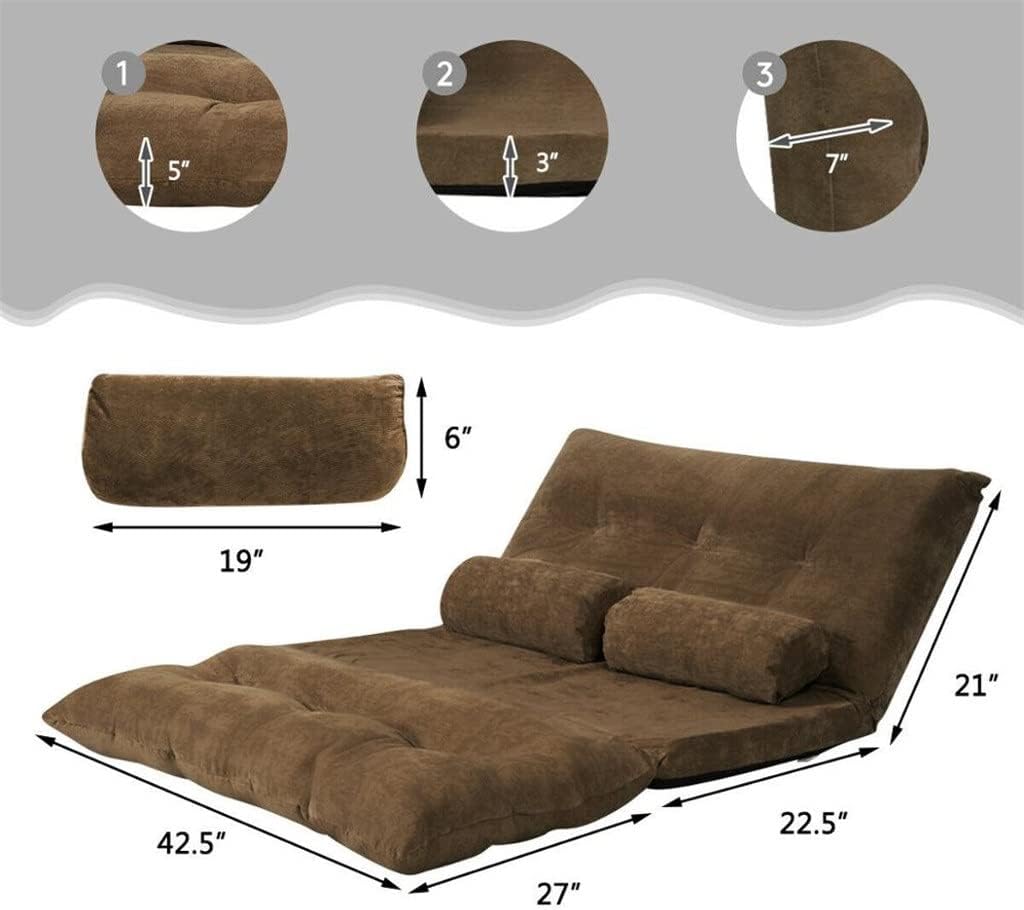 Floor Sofa Bed 6-Position Adjustable Sleeper Lounge Couch with 2 Pillows(E)