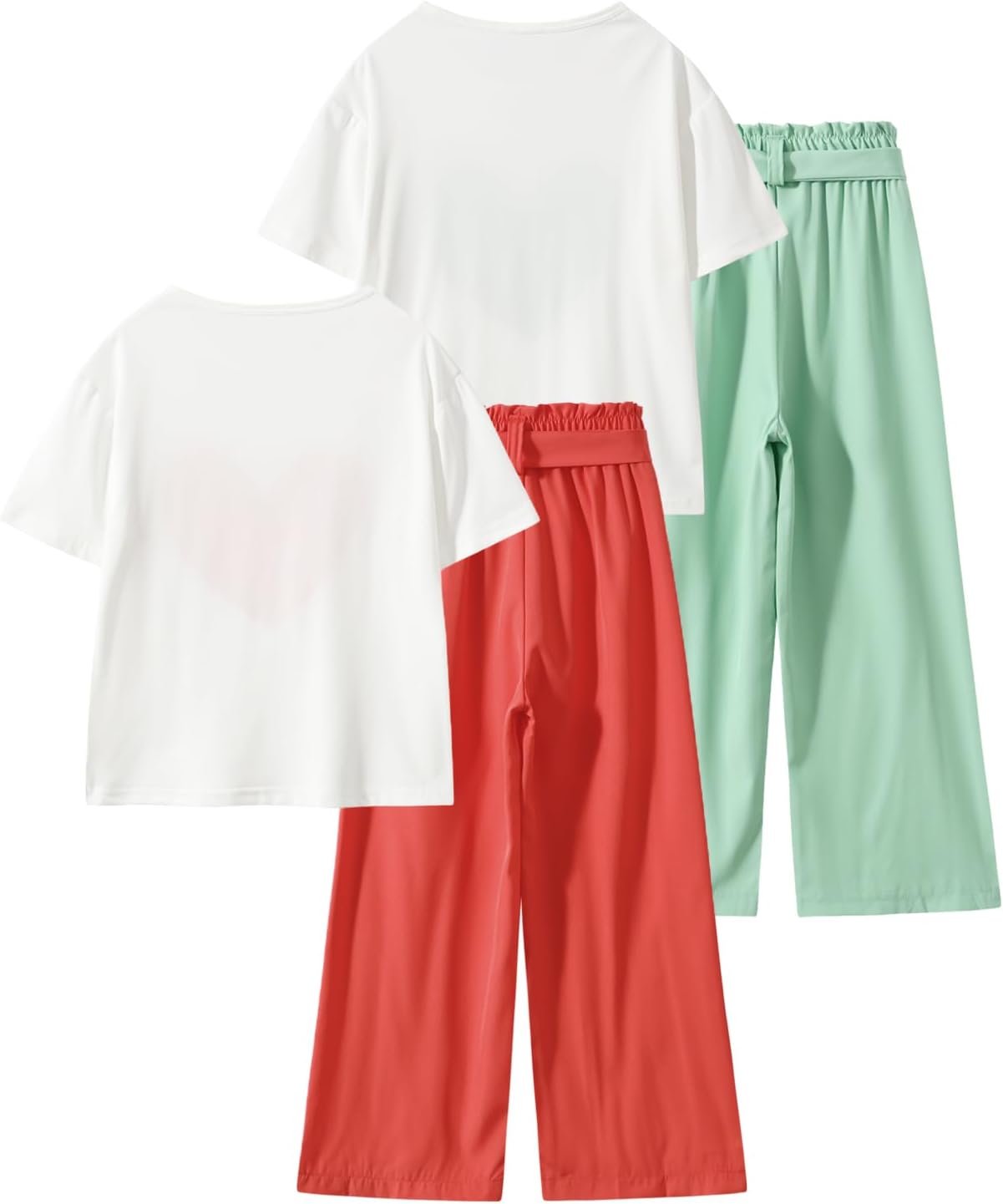 Girls 4 Piece Outfit Casual Graphic Print Short Sleeve Top Jogger Pants Kids Girls Summer Clothes 3-12 Years