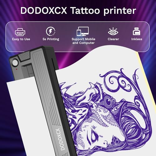 DODOXCX Tattoo Stencil Printer Machine for Tattoo Beginners&Artists,with 3pcs Tattoo Transfer Paper,Portable Wireless Bluetooth Thermal Inkless Tattoo Printer Compatible with Phone/Pc