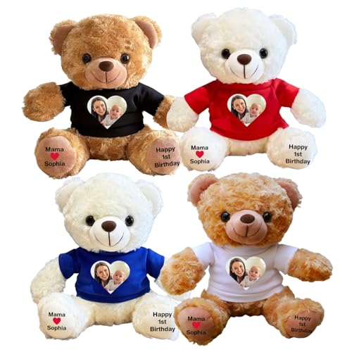 Duckbe Custom Bear Plush with Picture Text Logo, 11 Inch Personalized Teddy Bear Stuffed Animal, Christmas Birthday Gift for Girls Boys Kids Adults Valentines Graduation Keepsake (T-Shirt