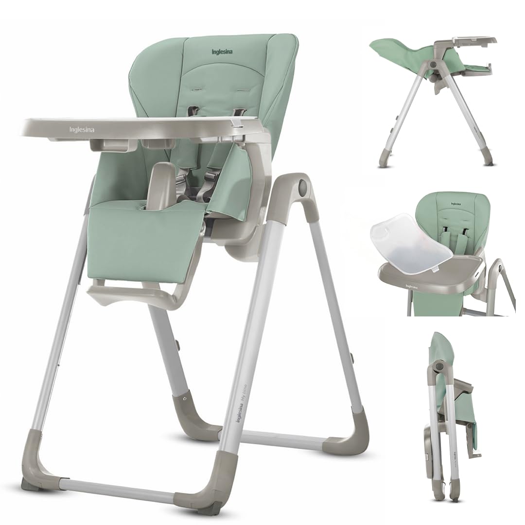 Inglesina My time Folding Convertible High Chair for Baby & Toddler, Easy to Clean with Removable Tray, 5-Point Harness, Ultra-Compact Fold, Sturdy Construction, Mint
