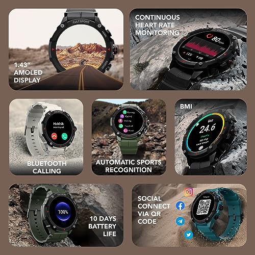 Image of CULTSPORT Ranger XR 1.43 inch AMOLED Smartwatch,Outdoor Rugged Smartwatch for Men, 850 NITS, Always On Display, Bluetooth Calling, 420mAh Battery, Sports Recognition, Health Tracking, Round Digital Watch