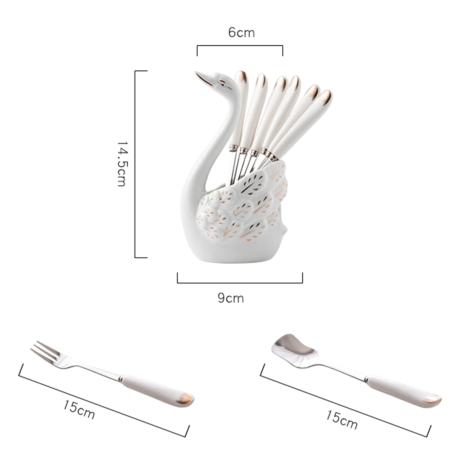 Ceramiche squisite ， Set di cucchiai forchetta in acciaio inossidabile con manico in ceramica for uso domestico, set di cucchiai di forchette for torte da dessert, forchette da frutta, ornamenti for l