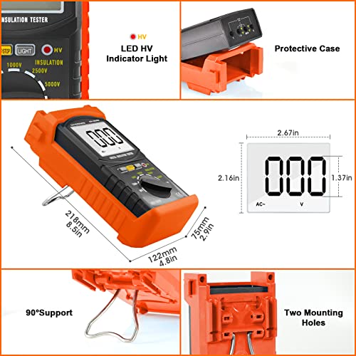 Insulation Resistance Tester,GR-6688B Portable Megohmmeter 200 Gig Ohm Digital Insulation Resistance with range 500V/1000V/2500V/5000V,with Data Hold Backlight,Testing for Floor Heating Cable - Image 3