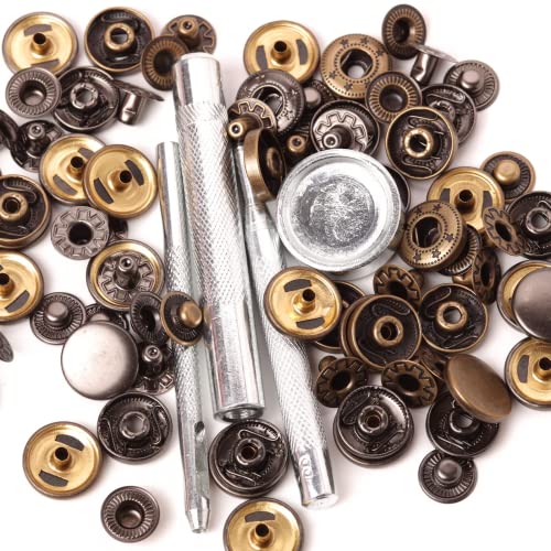Keismodye 12 Sets Snap Fasteners Kit, Heavy Duty 15Mm Metal Snaps Buttons, Leather Snaps And Sewing Crafts, Press Studs With 4 Install Tools For Shoes, Clothing, Jeans, Denim Jackets, Bags (Bronze) #TOP3