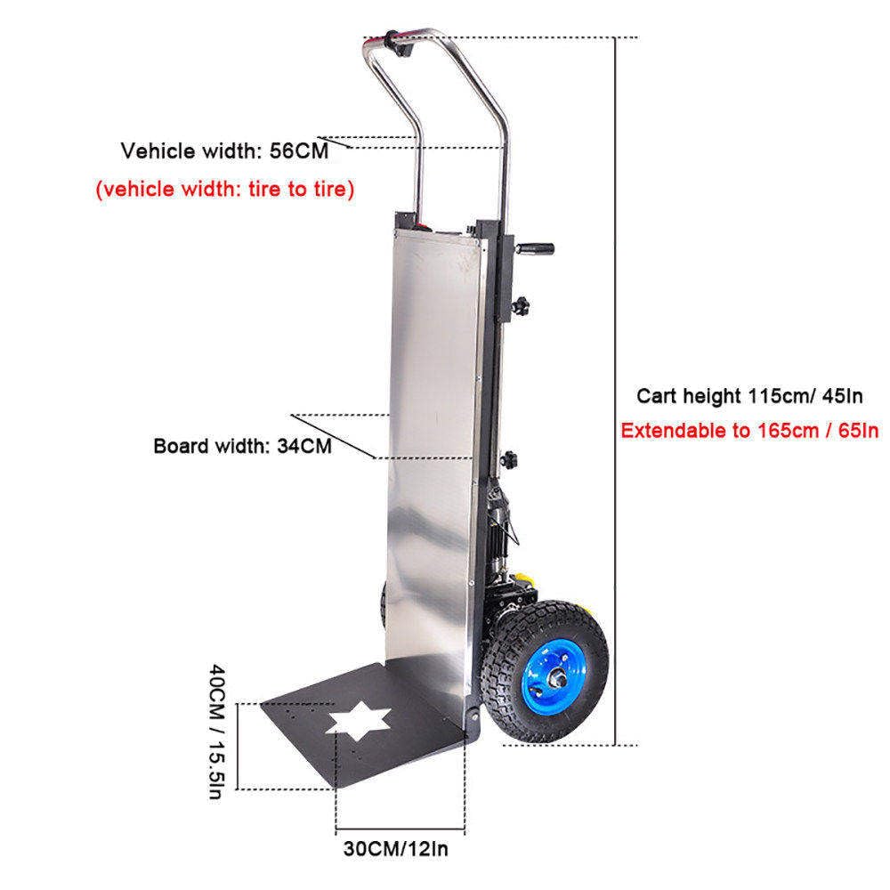 Carretilla Eléctrica De Mano - Subir Y Bajar Escaleras, Carro Eléctrico para Subir Escaleras, Capacidad De Carga (400kg), Batería Extraíble (48v/36ah), Motor Sin Escobillas De 1200w