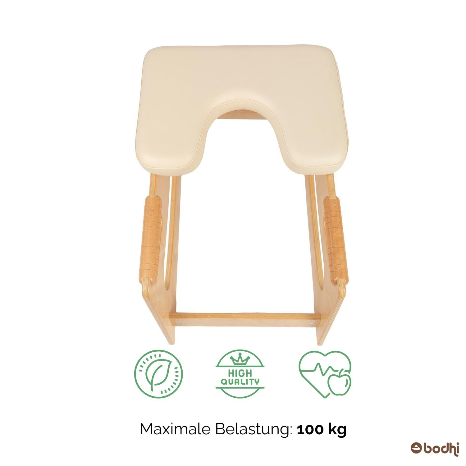 Bodhi Kopfstandhocker| Yoga Hocker aus Holz mit praktischen Griffen | Yogastuhl mit Polster für Umkehrhaltung | inkl Zusatzpolster