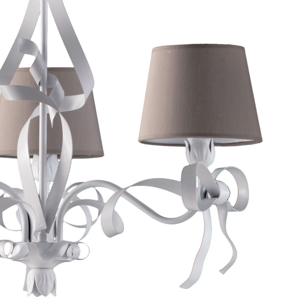 Lampadario Classico Provenzale Bianco Shabby Con Paralumi Tortora 3 Luci Lucy