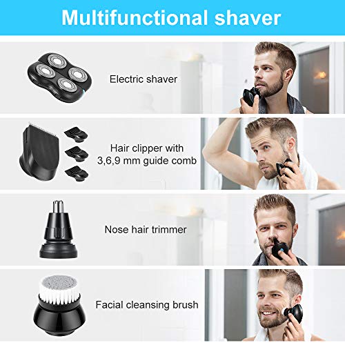 Head Shavers for Bald Men,ANSGEC Mens Electric Shaver 5D Floating Deep Clean Electric Razor with Hair Clipper,Nose Hair Trimmer & Facial Cleansing Brush,IPX7 Waterproof Cordless Mens Shaving Kit