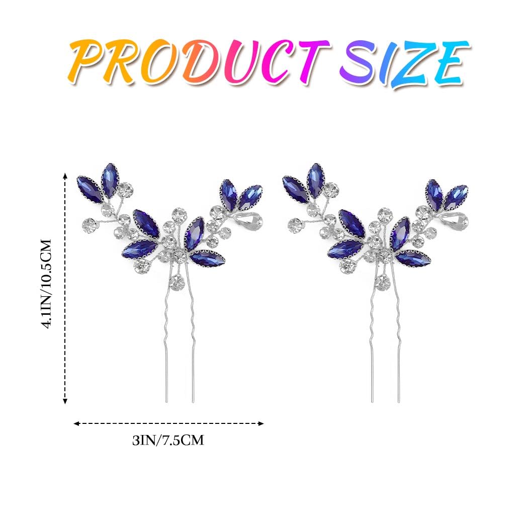 Casdre Crystal Bridal Hair Pins Rhinestone Bride Wedding Hair Piece Hair Accessories for Women and Girls (Pack of 2) (A Blue) - Image 7