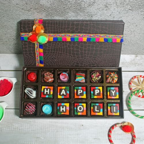 Image of Velvet Fine Chocolates Color Splash box 18 Assorted Chocolates Holi Gift Pack for Kids, Family, Friends, Employees