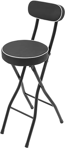 Miniatura 4 de 2 taburetes de bar acolchados de cuero con respaldo, sillas plegables de altura de mostrador para cocina, cafetería, tienda y comedor (negro)