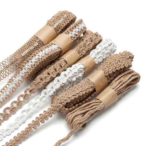 Guduling 6 Pcs Jute Ribbon 18 Meters Hessian Ribbon Burlap Ribbons for DIY Sewing Rustic Wedding Decorations Gift Wrapping & Party Supplies