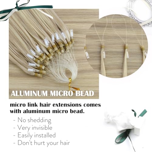 Moresoo Micro Beads Hair Extensions Real Human Hair Ash Blonde 14 Inch 1g/s Micro Loop Human Hair Extensions Highlight Blonde 50g/Pack #18/613 - Image 3