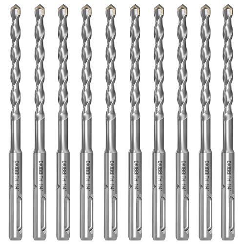 10-Piece 1/4” SDS Plus Drill Bits Rotary Hammer Drill Bit Set, Carbide Tipped for Drilling Concrete Cement Porcelain Tiles Ceramic Pots Stone Brick, Diameter 6mm, 160mm Long, SDS Plus Shank