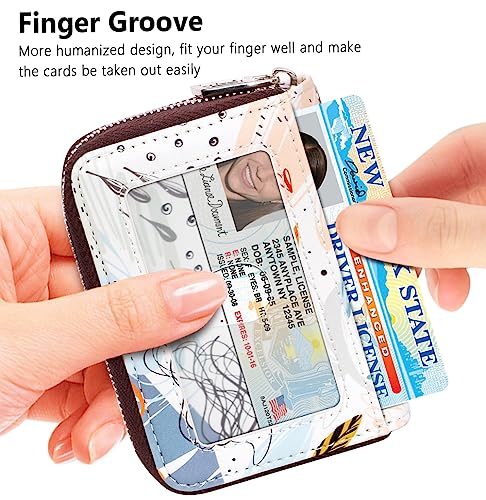 Image of FurArt Zipper Wallet Women, RFID Blocking Credit Card Wallet, Business Card Holder, Compact Size KeyChain Wallet, Doodle, small, Classic