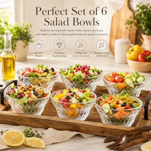 Image of WRINGO Glass Bowl for Kitchen Prep, Dessert, Dips, and Candy Dishes, Cake, Snack Bowl Set of 6 Or Nut Bowls, and Microwave Safe Clear Glass Bowls for Mixing, Storing Size 4.5 Inch (WR-03), 250 ml