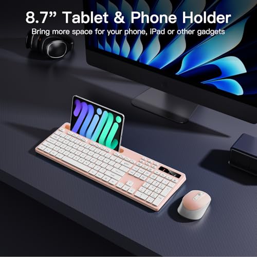 Wireless Keyboard and Mouse Combo, Soueto 2.4G Full-Sized Computer Keyboard with Phone Tablet Holder, 22 Multimedia Shortcuts, Numeric Keypad, 6 Button Silent Mouse for Windows, Mac (Pink) Wireless Keyboard and Mouse Combo, Soueto 2.4G Full-Sized Computer Keyboard with Phone Tablet Holder, 22 Multimedia Shortcuts, Numeric Keypad, 6 Button Silent Mouse for Windows, Mac (Pink)