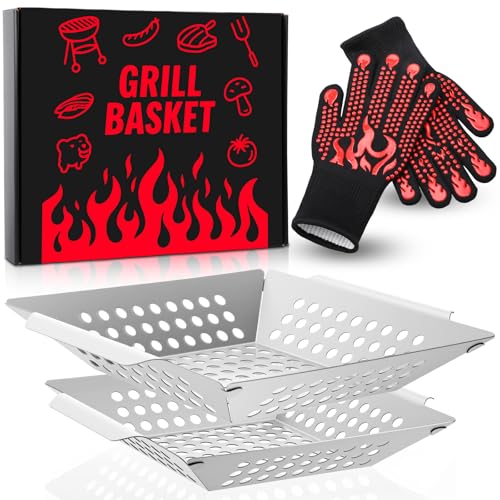Acellegic Grill Baskets Set with 2 Grill Baskets for Outdoor
