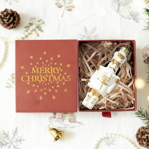 DN DECONATION Christbaumkugeln Glas Nussknacker Weiß Gold,...