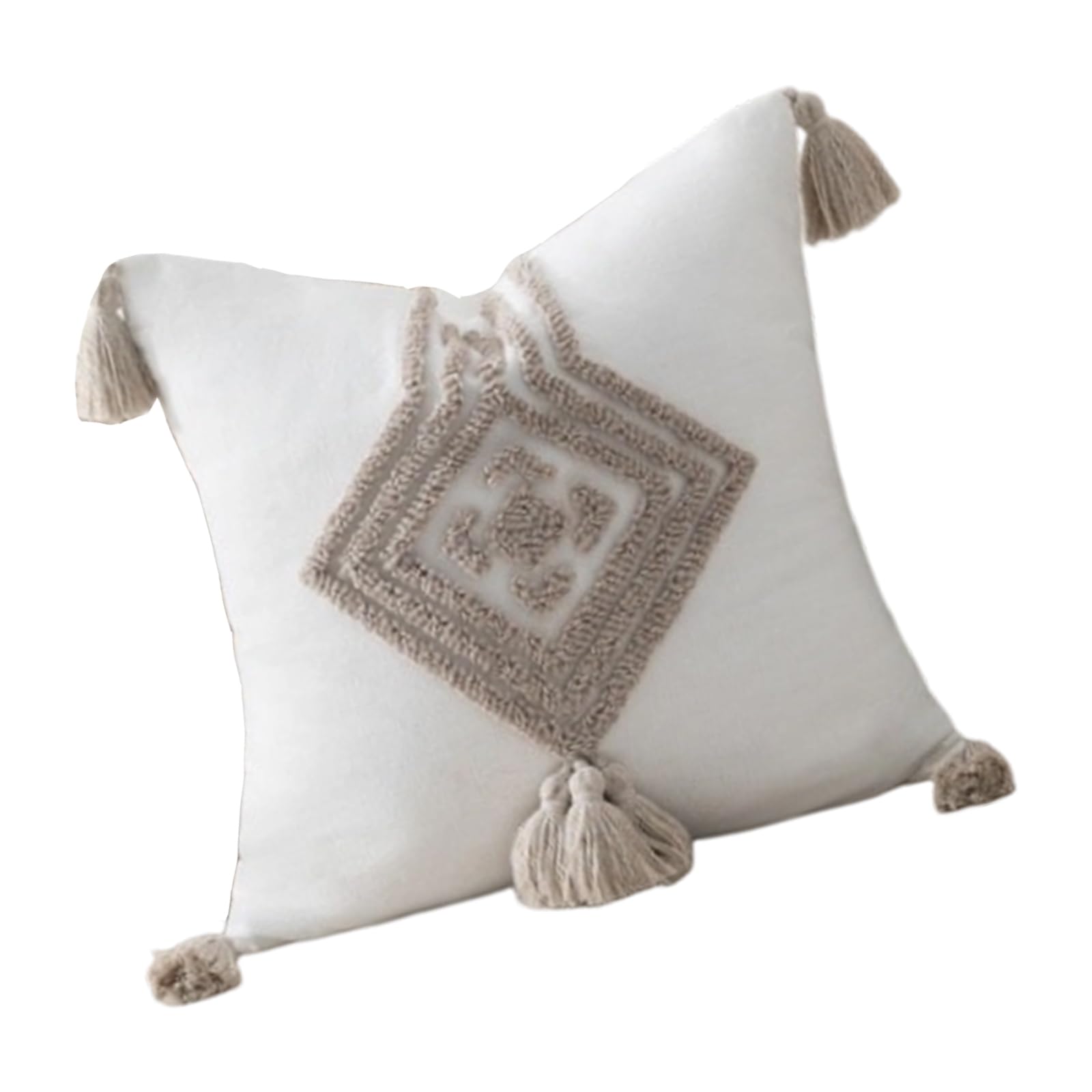 Tsophreniq Cotton Linen Pillow Cover 45cm Square Size Tufted Throw Cushion Cover with Stylish Fringe Design Sofa Decors Washable Pillow
