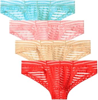 COMLIFE Mens Mesh Transparent Panties Erotic Breathable See Through Stripes Bikini Underwear Briefs