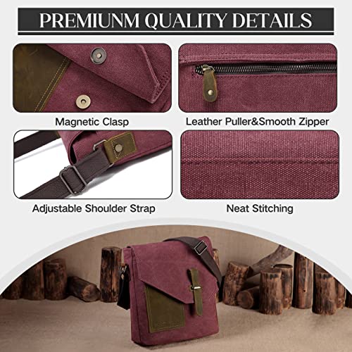 Vaschy Small Messenger Bag For Women, Vintage Canvas Leather Lightweight Crossbody Bag Burgundy #TOP1