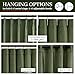 Olive Green Linen Curtains 96 Inches Long 2 Panels Set, Modern Aesthetic Pinch Pleated Dark Academia Living Room Light Filtering Sheer Ceiling Track Curtains with Hooks Decor Drapes for Bedroom Window