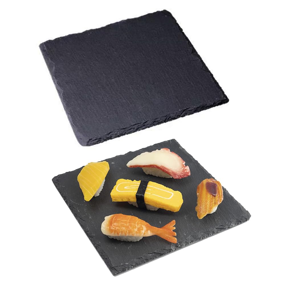 2 platos de pizarra para postres, sushi, platos grandes de pizarra para servir, platos para pizza, platos japoneses, platos de carne (cuadrados (15 cm x 15 cm)